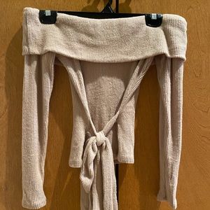 Cream Off The Shoulder Cropped Sweater